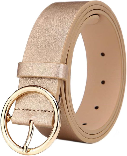 41X1.3 Inch Women Fashion PU Leather Belt Casual Waist Belt with Round Metal Buckle...