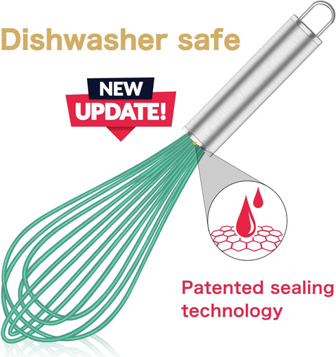 Teal Silicone Whisk, Professional Silicone Whisks For Cooking Non Scratch, Stainless Steel & Silicone Wisk,Plastic Rubber Whisk Tool for Nonstick ...