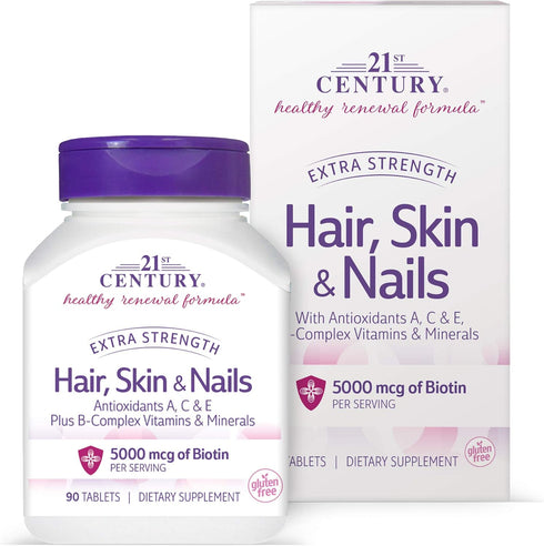 21st Century Hair, Skin and Nails Extra Strength Tablets, 90 Count (27847)...