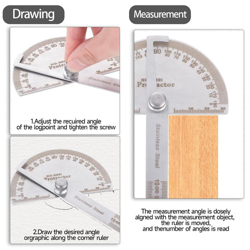 Stainless Steel Protractor Large Protractor Angle Protractor 180 Degrees Two Arm Ruler Angle Finder Ruler Woodworking Ruler Angle Measure Tool Cra...