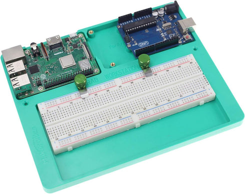 Makeronics 7 in 1 Green RAB Holder for Raspberry Pi | Arduino | Solderless Breadboard, Base Plate with Rubber Feet for Raspberry Pi 4 Model B|3B+/...