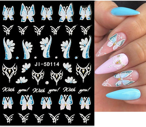 JMEOWIO 3D Embossed Flower Nail Art Stickers Decals Self-Adhesive Pegatinas Uñas 5D Spring Summer Floral Heart Nail Supplies Nail Art Design Decor...