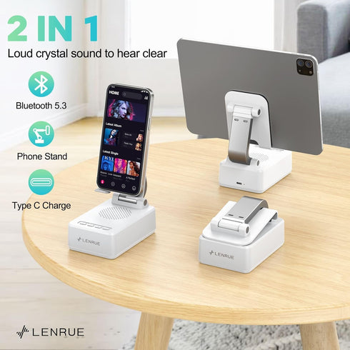 Gifts for Men Women, LENRUE Cell Phone Stand with Wireless Bluetooth Speakers, Flexible Comfort View, Loud Clear Sound, Birthday Gifts for Women M...