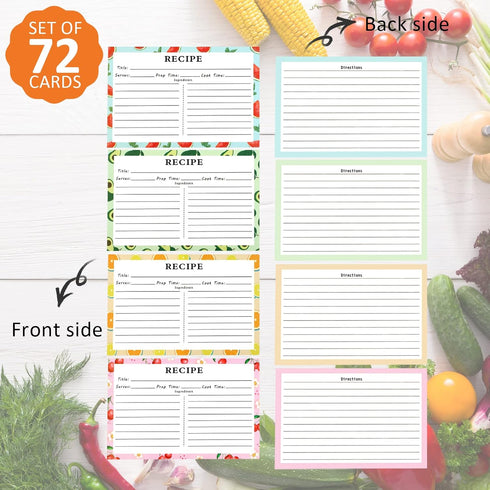 72 Count Recipe Cards, Recipe Cards 4x6 Double Sided, Blank Recipe Cards for Bridal Shower and Wedding, 4x6 Recipe Cards(4 Fruit Design)...