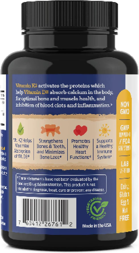ForestLeaf Vitamin D3 + K2 (MK7) Supplement - MenaQ7 - Calcium and Vitamin D3 5000 IU Max Absorption - Teeth and Bone Strength, Heart Health, Immu...