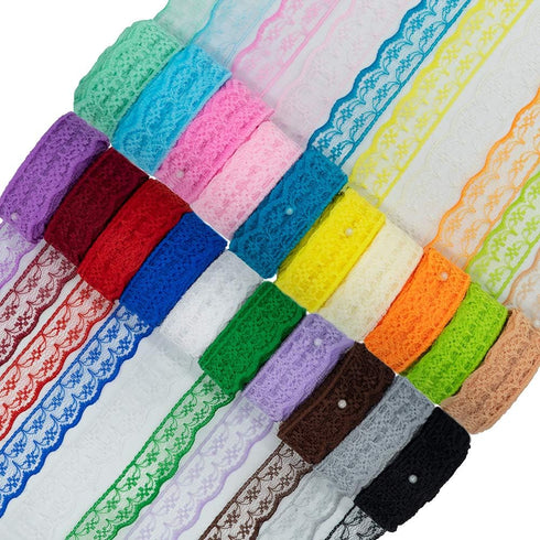 20 Rolls 200 Yards Mixed Color Floral Pattern Fabric Lace Ribbon...