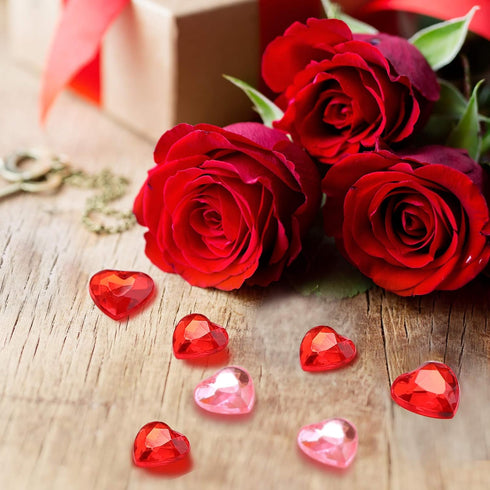 CHENGU Valentines Day Acrylic Heart 3D Acrylic Heart Rhinestones Flat Red and Back Decoration Wedding Table Scatter Decoration for DIY Crafts Jewe...