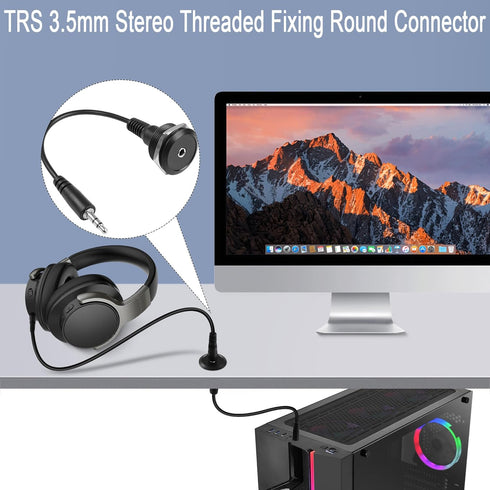 QIANRENON TRS 3.5mm Stereo Threaded Fixing Round Connector 1/8 TRS Male to Female Short Cable Panel Mount Headphone Adapter for Microphones Headph...