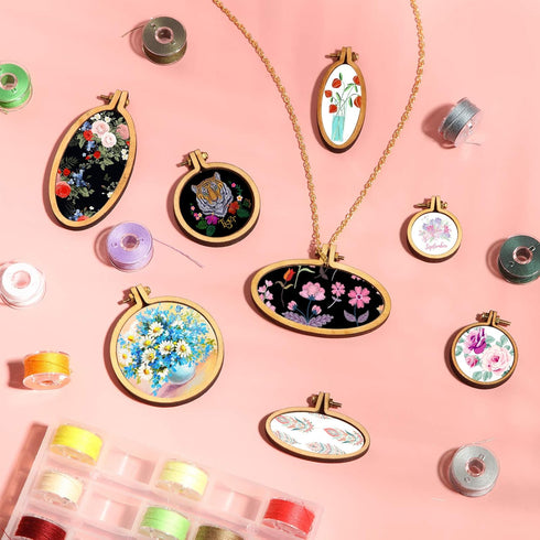 Mini Embroidery Hoop Wooden Mini Stitch Hoop Ring for DIY Pendant Crafts, Round, Oval Vertical, Oval Horizontal(8 Sets)...