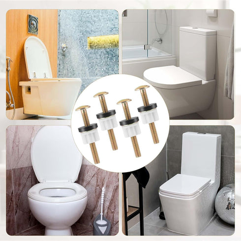 Toilet Seat Screws Sets, 2 Set Heavy Duty Toilet Seat Fastener Hinge Bolt White Plastic Nut with Metal Washers Rubber Sealed Loop, Toilet Hardware...