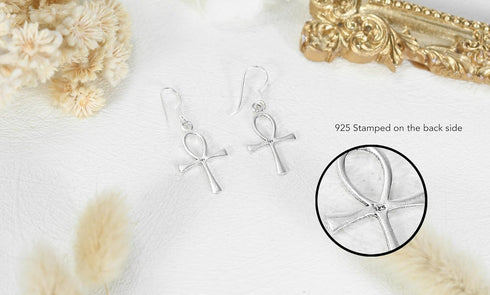 AeraVida History Inspired Ancient Egyptian Heiroglyphs Ankh Symbol of Life .925 Sterling Silver Fishhook Dangle Earrings...