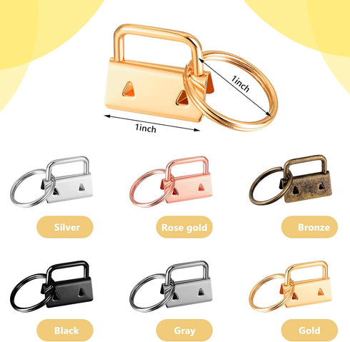 Furge 72 Pieces Key Fob Hardware Set Including 24 Wristlet with Keyring, Colorful Leather Keychain Tassel and Swivel Snap Hooks for Supplies, 6 Co...