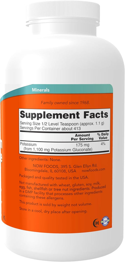 NOW Supplements, Potassium Gluconate Pure Powder 175 mg, Essential Mineral*, 1-Pound...
