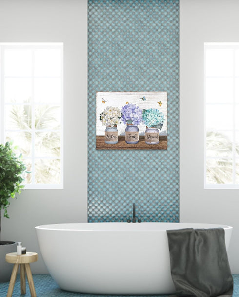 Hydrangea Wall Art Bedroom Decor: Relax Soak Unwind Wall Art Floral Paintings Aqua Flower Pictures Wall Decor Modern Farmhouse Style Butterfly Pri...