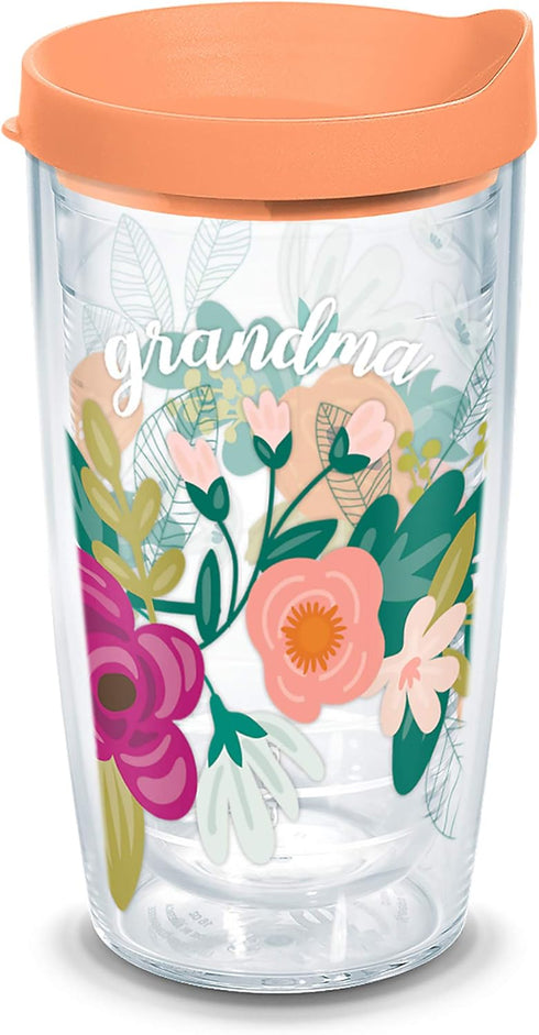 Tervis Grandma Floral Made in USA Double Walled Insulated Tumbler Travel Cup Keeps Drinks Cold & Hot, 16oz, Clear...