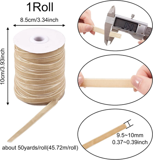 Pandahall 50 Yards Velvet Ribbon 3/8Inch Wide Single Face Velvet Ribbon Roll with Spool for Gift Wrapping Decoration Party Wedding Arts Crafts (Da...