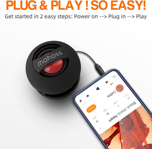 Mini Bass Speaker, mohoss Portable Plug in Speaker with 3.5mm Aux Audio Input, Rechargeable External Hamburger Speaker for iPhone Android Smartpho...