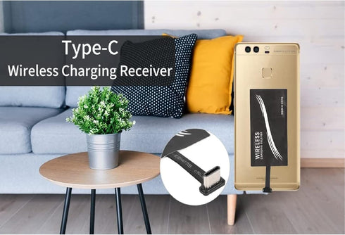 Type C Wireless Charging Receiver, 1000mA Wireless Charging Adapter Wireless Charger Receiver Chip Qi Receiver Widely Suitable for Type C Mobile P...