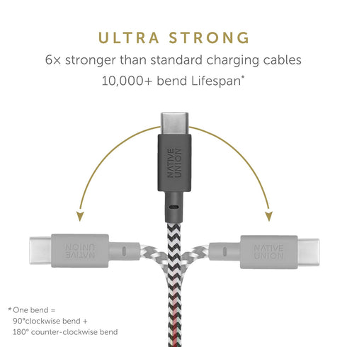 Native Union Belt Cable USB-C to USB-A - 4ft Ultra-Strong Charging Cable with Leather Strap Compatible with iPhone 15, Samsung Galaxy Z Fold 5, Fl...