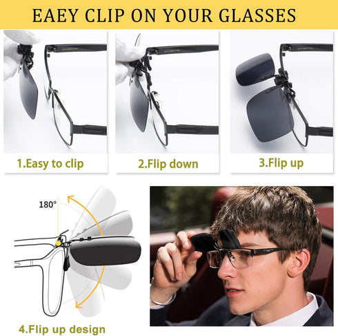 Polarized Clip-on Sunglasses Anti-Glare Driving Glasses for Prescription Glasses...