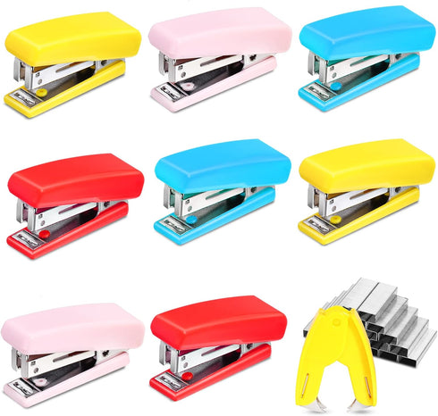 8 Pieces Mini Stapler Office Desktop Stapler with Staples and Yellow Staple Remover Heavy Duty Small Stapler for Desk Office School Paper Teacher ...