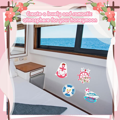 4 Pcs Wedding Cruise Door Decorations Just Married Cruise Magnets Magnetic Wedding Honeymoon Cruise Door Stickers Anchor Life Preserver Magnet Car...