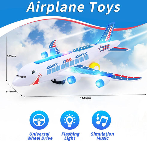 Airplane Toys for Toddlers, Musical Plane Toy for Toddlers, Bump & Go Action Airplanes Toy with Flashing Lights & Sounds, Christmas Birthday Gift ...