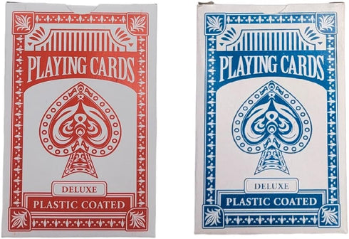 Economy Playing Cards - 2 Decks (Red and Blue Decks) 2.3/8 inches by 3.3/8 inches (55mm X 86mm) Plastic Coated. Great for Poker, Blackjack, Bridge...