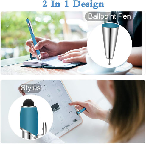 12 Pieces Ballpoint Pen with Stylus Tip, 1.0 mm Black Ink Metal Pen Stylus Pen for Touch Screens, 2 in 1 Stylus Ballpoint Pen (Blue-Green)...