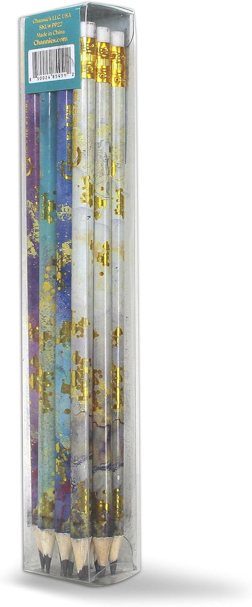 Channie's No. 2 HB 4 Gold Leaf Pencils Set of 12 - Fun Wooden Pencils with Colorful Abstract Patterns - Cute Desk Accessories...