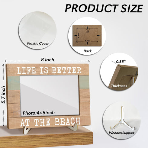 Life is Better at the Beach Photo Frame, Beach House Gifts Vacation Gifts for Women Men Beach Lover Summer Wood Picture Frame Tabletop Display 4x6...