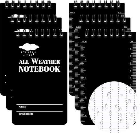 Prudiut 6 Pcs Waterproof Notepad Notebook 3 × 5" Write in the Rain Pocket Notebook Tactical Notepad Police Notepad Small Spiral Notebook for Outdo...