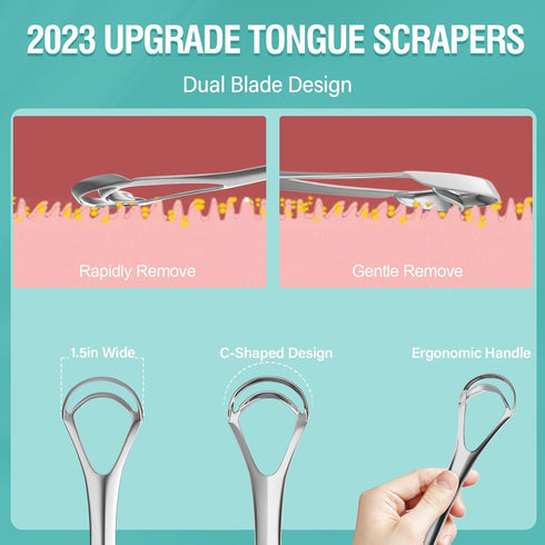RONAVO Tongue Scraper for Adults (4 PC), NEW 2023 Tounge Scraper Dual Scraping Head with Travel Cases, Stainless Steel Tongue Cleaner Fresh Breath...