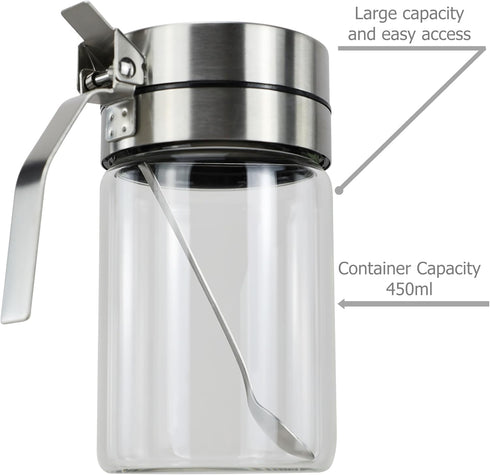 Glass Condiment Jars with Stainless Steel Lids and Spoons for Serving & Storing Sugar Spice Salt Seasoning in Home Kitchen Coffee Bar Restaurant, ...