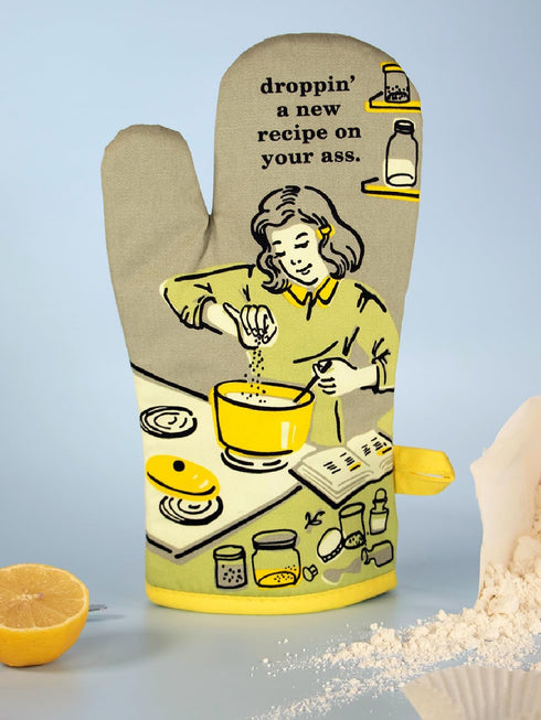 Blue Q Oven Mitt, Droppin' a New Recipe on Your Ass, Super-Insulated Quilting, Natural-Fitting Shape, 100% Cotton...