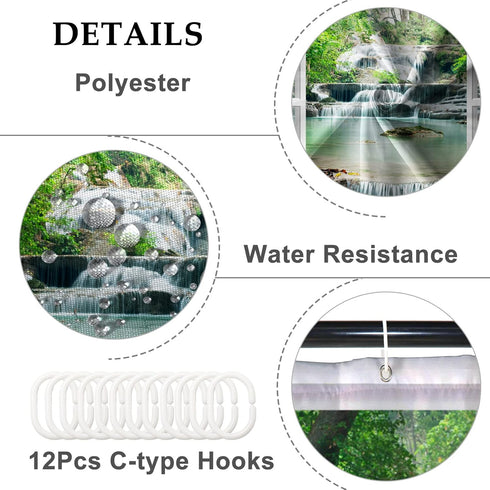 Baocicco Nature Landscape Shower Curtain Summer Forest River Jungle Waterfall Lake Window Scenery Shower Curtains Decorative for Bathroom Waterpro...