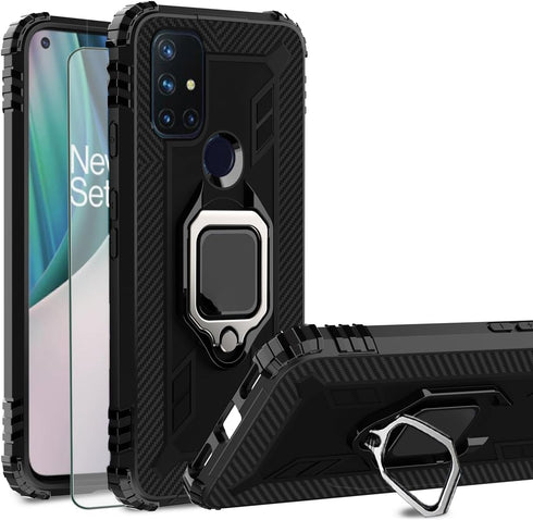 Asuwish Phone Case for OnePlus Nord N10 5G with Screen Protector Cover and Slim Ring Holder Stand Hard Hybrid Rugged Cell Mobile Accessories One P...