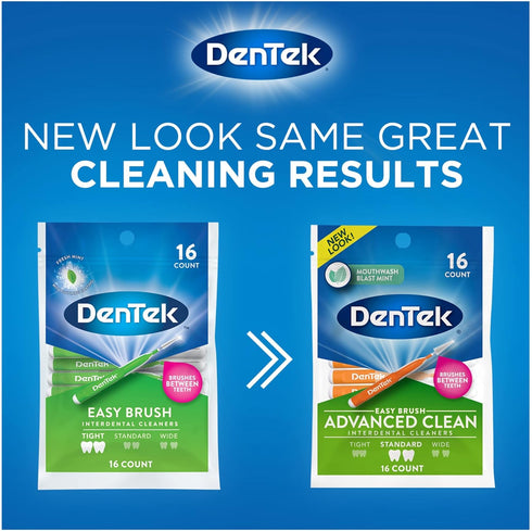 DenTek Easy Brush Advanced Clean Interdental Cleaners, Standard, 16 Count, 6 Pack...