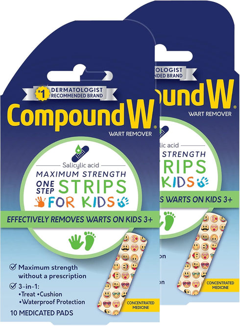 Compound W One Step Wart Remover Strips for Kids, 10 Medicated Strips for Wart Removal, 2 Pack...
