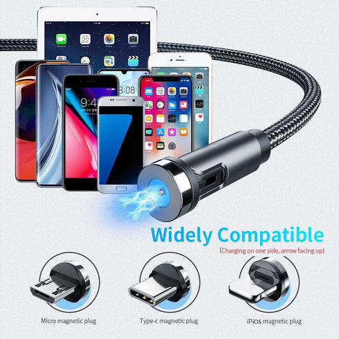 540° Rotation Magnetic Charging Cable, Magnetic Charging Tips 3in1 Short USB Cable Compatible for all Smartphone/ChargeBank/Charging Station for M...