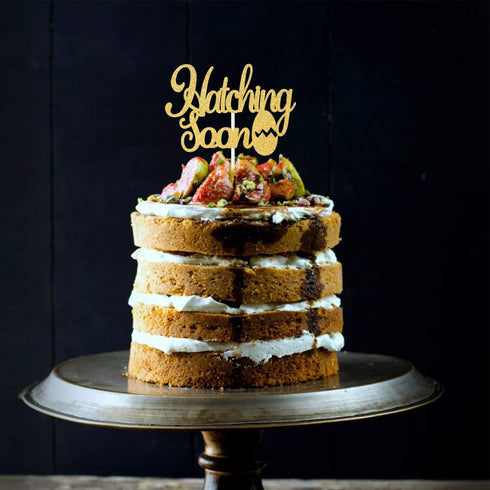 Hatching Soon Pregnancy Cake Topper Double Sided Gold Glitter Farm Themed Dinosaur Baby Shower Party Decorations...