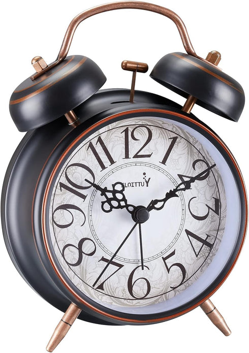 Loud Alarm for Deep Sleepers 4'' Retro Twin Bell Alarm Clock with Backlight for Bedroom and Home Decoration(Retro Black)...
