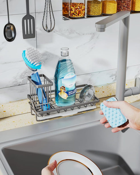 Consumest Sponge Holder for Kitchen Sink, Sink Caddy Kitchen Sink Organizer with Removable Drip Tray for Countertop Dish Soap Holder Dispenser Bru...