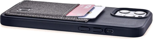 Dockem M2T Wallet Case for iPhone 12 Pro Max: Hidden Metal Plate for Magnetic Mounting with Canvas Style Synthetic Leather, 2 Card Slots (Black/Gr...