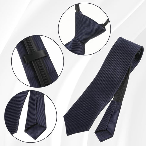 4 pc 3-in-1 Pre-tied Shirt Ties for Men - Black Solid Uniform with Zipper - Formal Adjustable Neck Strap Necktie...