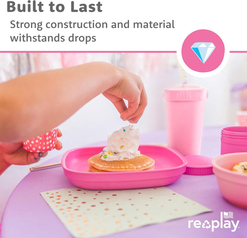 Re-Play Toddler Plates - 22 Oz. Deep-Walled Flat Kids Plates - Dishwasher & Microwave Safe - Made in USA - Set of 3-7.37" x 7.37" x 1.25" - A Prin...
