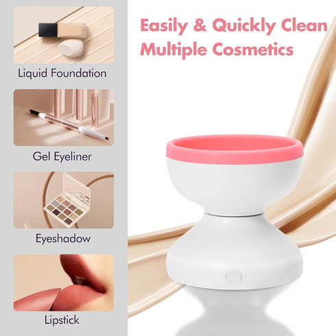 Reiyu Makeup Brush Cleaner Machine, Electric Makeup Brush Cleaner, Automatic Spinning Make Up Brush Cleaner Fit for All Size Makeup Brush?White?...