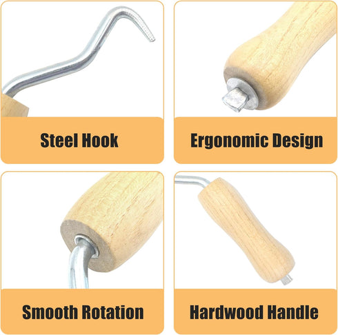 Rebar Twister with Wooden Handle Concrete Iron Wire Tie Twister Tool Hand Steel Tie Tool for Fence Twisting, 3 Pack...