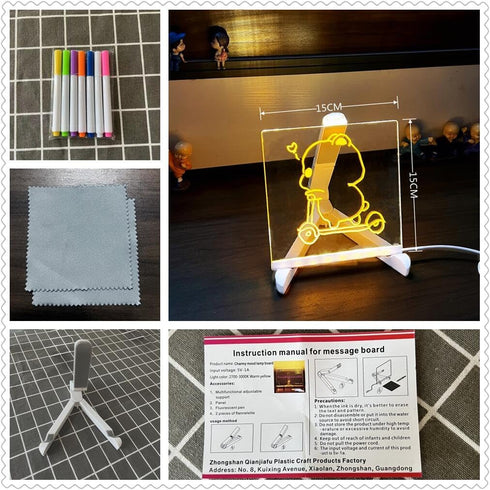 CAPOT Acrylic Dry Erase Board with Light 5.9 X 5.9” Light up Dry Erase Board with Stand as a Glow Memo LED Letter Message Board Led Note Board Whi...