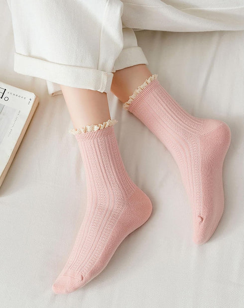 Women's Trim Ruffle Frilly Turn Cuff Socks Cute Vintage Dress Socks Crew Ankle Boot Socks...